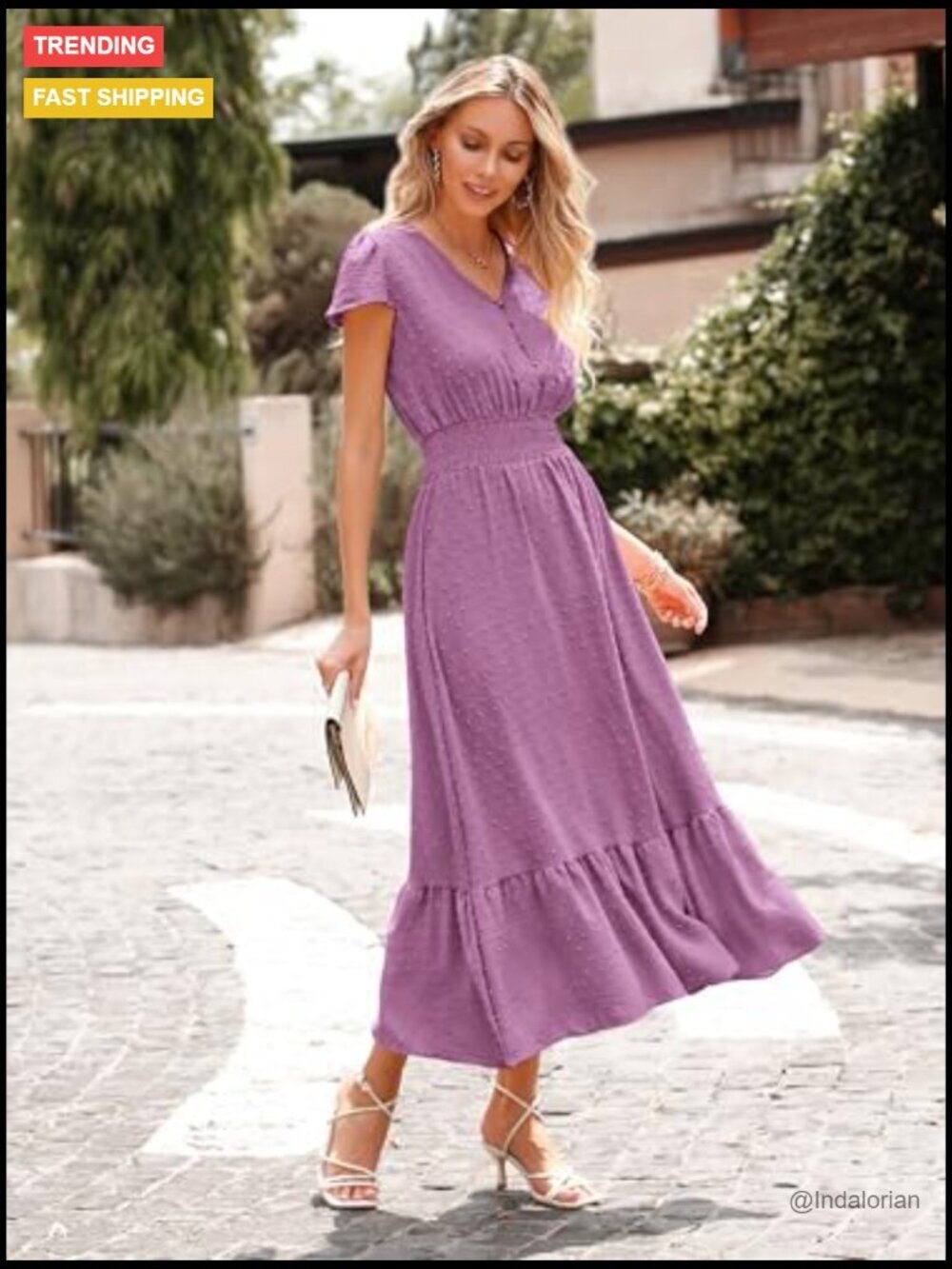 Swiss Dot Maxi Dress with Smocked Waist and Ruffle Hem - Picture 5 of 7